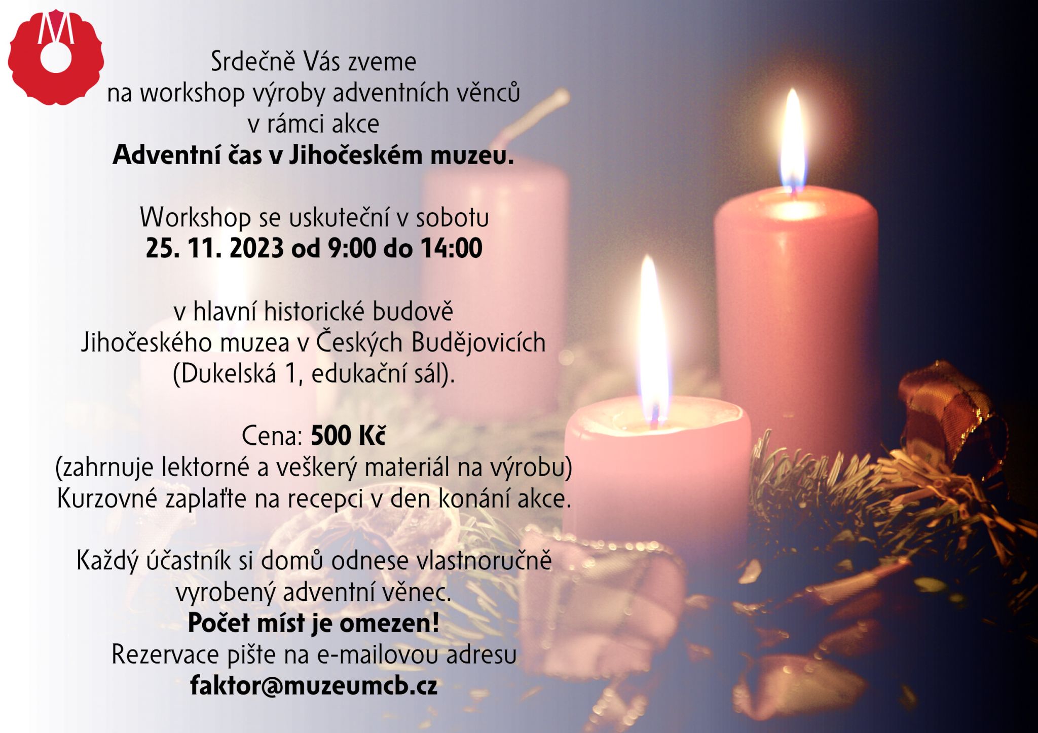 Pozvánka na workshop výroby adventních věnců.