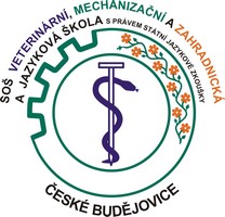 Logo SOŠ veterinární, mechanizační, a zahradnické a Jazykové školy s právem státní jazykové zkoušky.