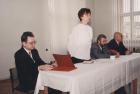 8.3.1999 - slavnostní schůze k 40. výročí, zleva J. Chvojka, A. Volná, P. Šafr, J. Linhart